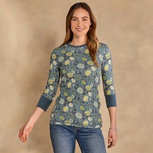 Sundance Sausalito Thermal T-Shirt 3/4 Sleeve Waffle XL Floral Gray Green NWT